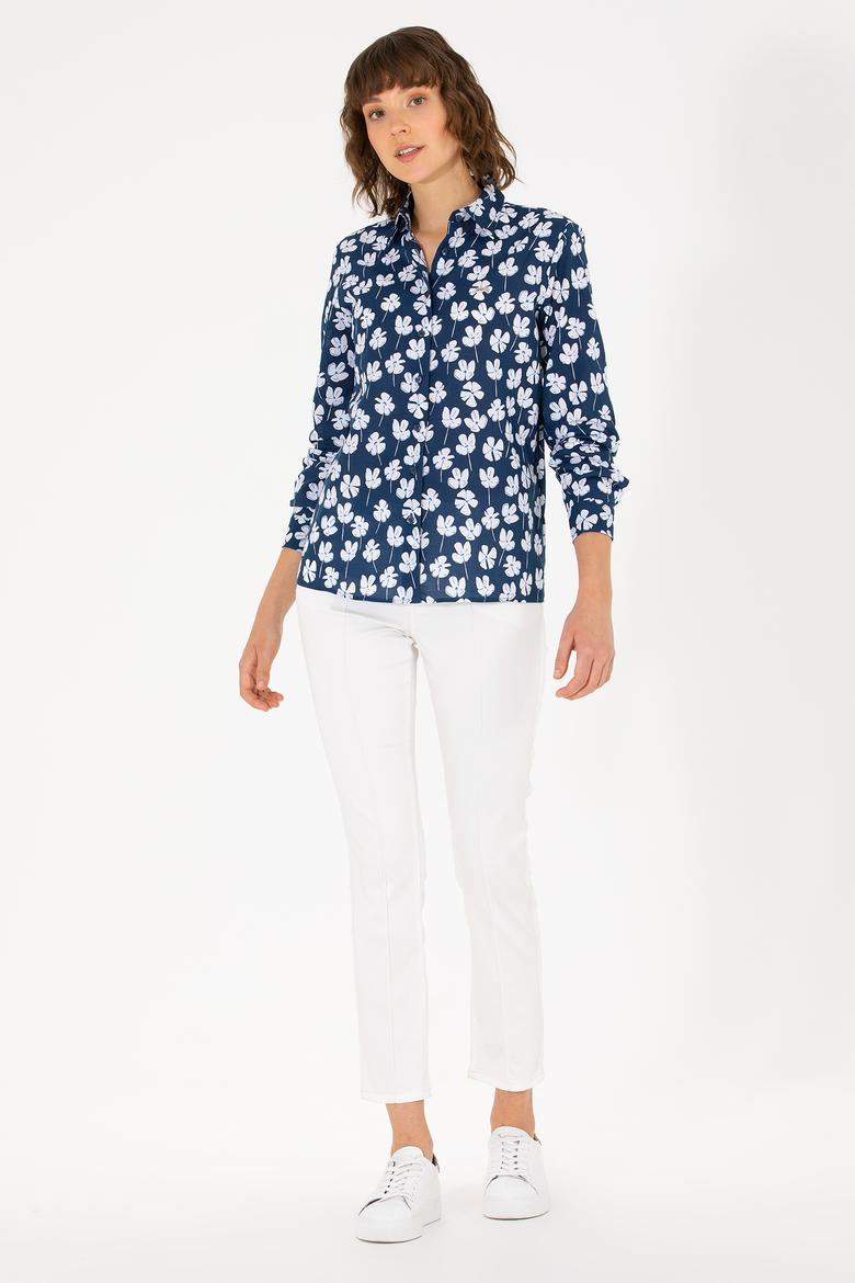 Kadın Lacivert Uzun Kollu Gömlek - 50263742004