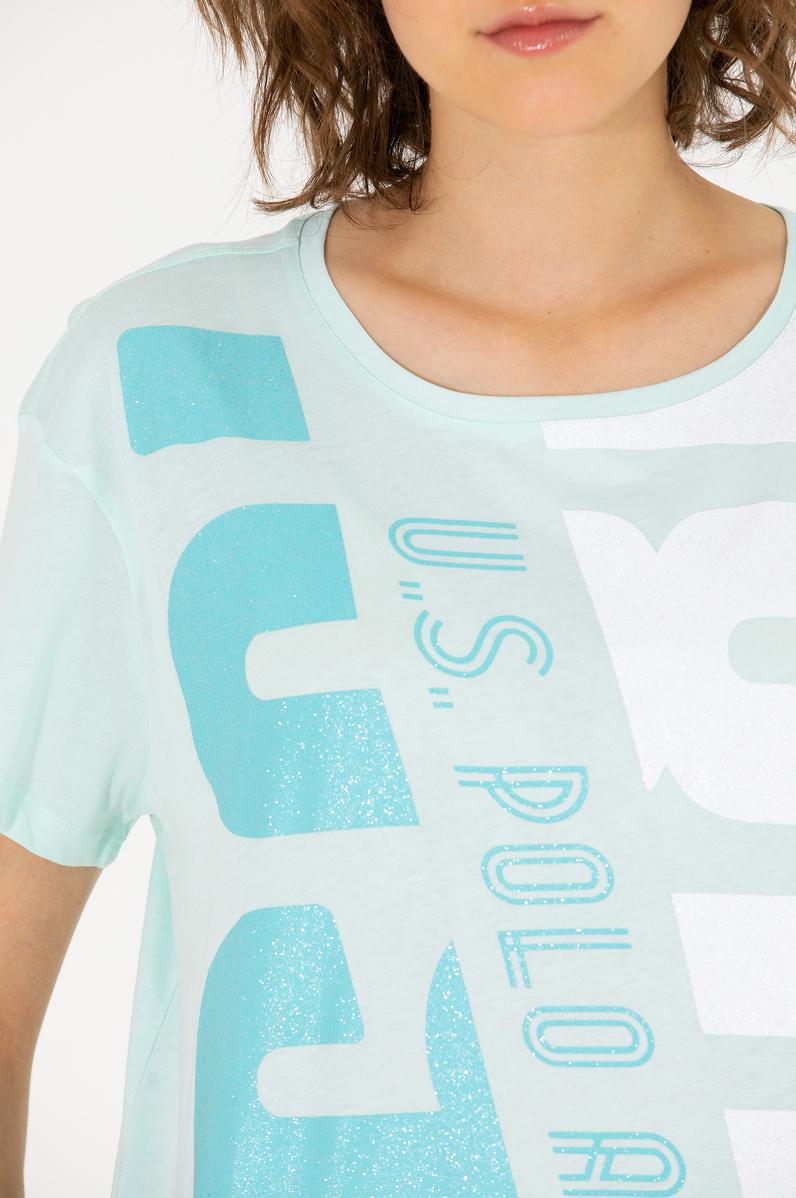 Kadın Su Yeşili Bisiklet Yaka Tişört