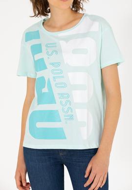 Kadın Su Yeşili Bisiklet Yaka Tişört - 50262949013