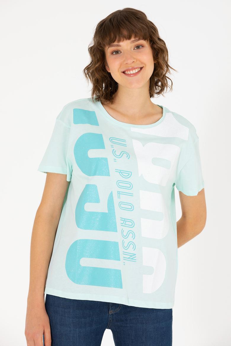 Kadın Su Yeşili Bisiklet Yaka Tişört - 50262949013