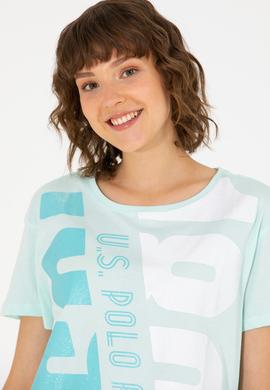 Kadın Su Yeşili Bisiklet Yaka Tişört - 50262949013