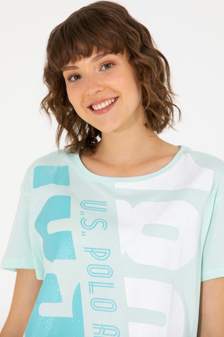 Kadın Su Yeşili Bisiklet Yaka Tişört - 50262949013