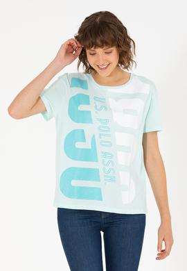 Kadın Su Yeşili Bisiklet Yaka Tişört - 50262949013