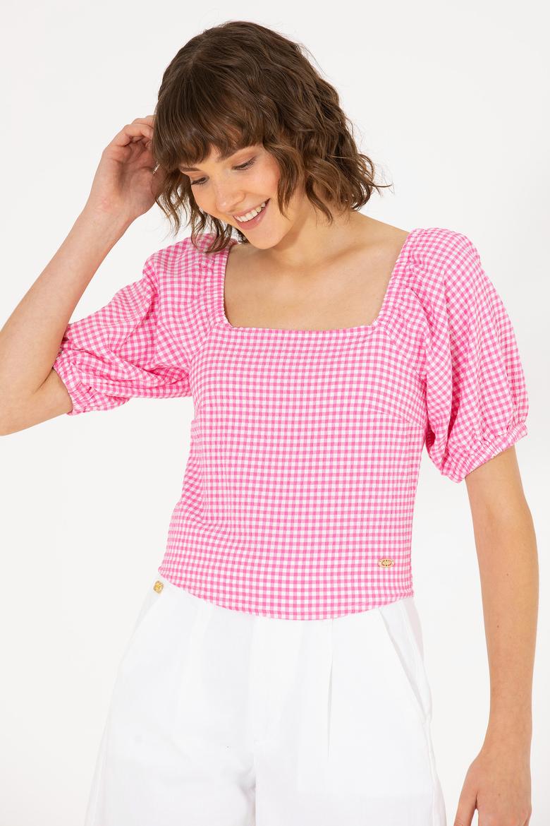 Kadın Pembe Kısa Kollu Bluz - 50264227005