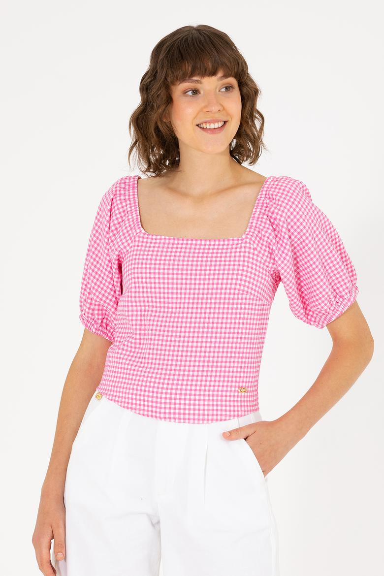 Kadın Pembe Kısa Kollu Bluz