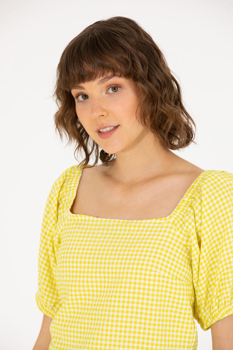 Kadın Neon Sarı Kısa Kollu Bluz - 50264227021