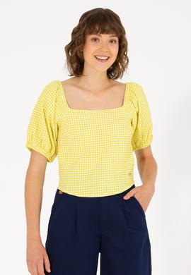 Kadın Neon Sarı Kısa Kollu Bluz - 50264227021