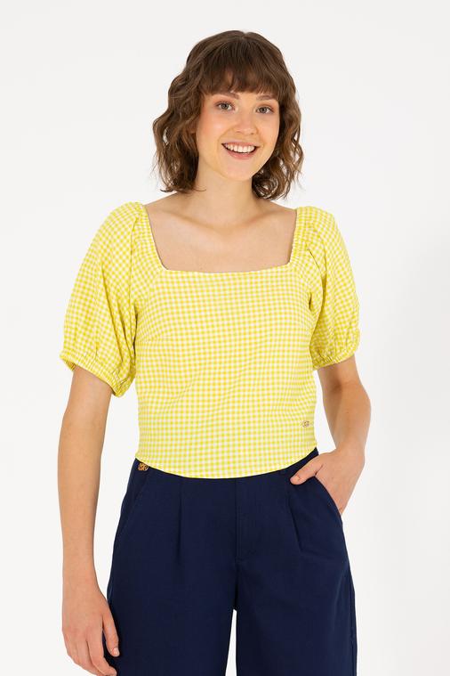 Kadın Neon Sarı Kısa Kollu Bluz