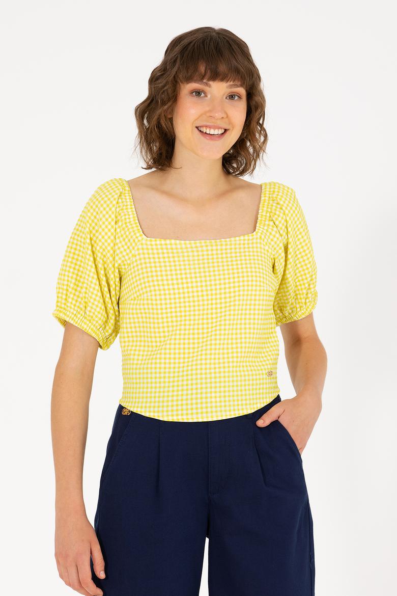 Kadın Neon Sarı Kısa Kollu Bluz