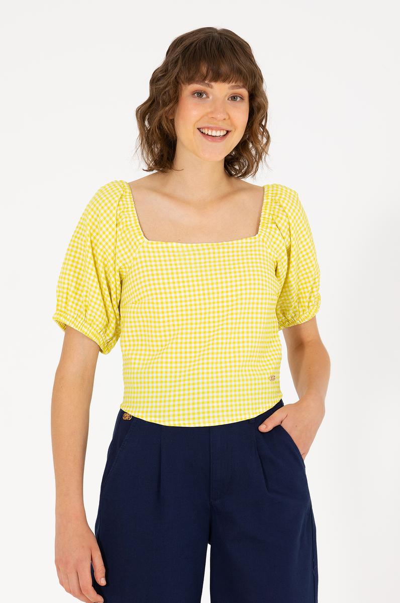 Kadın Neon Sarı Kısa Kollu Bluz