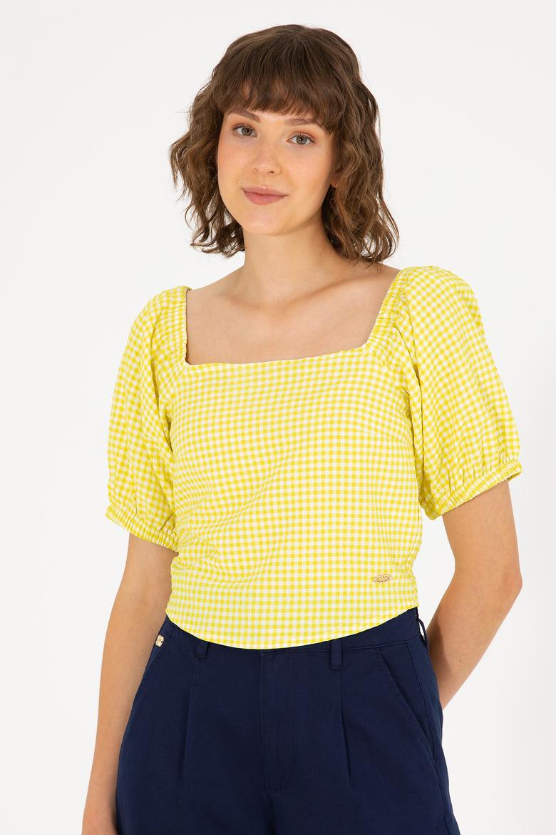 Kadın Neon Sarı Kısa Kollu Bluz - 50264227021