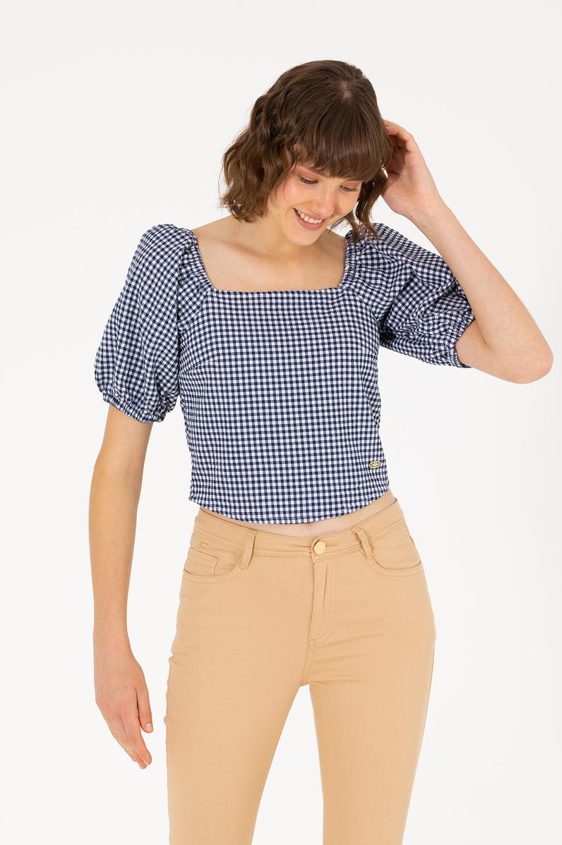 Kadın Lacivert Kısa Kollu Bluz