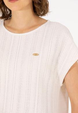 Kadın Krem Bisiklet Yaka Tişört - 50263675028