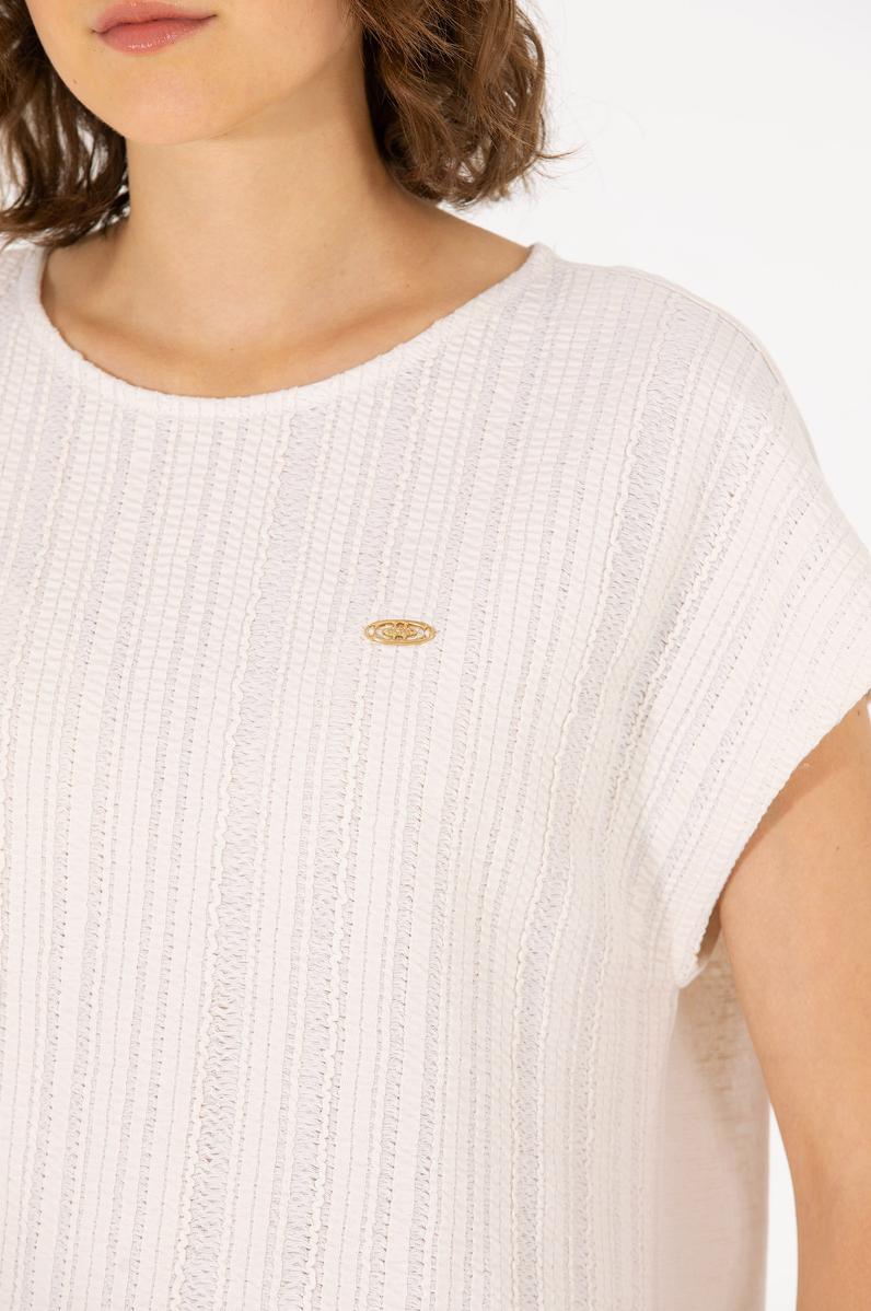 Kadın Krem Bisiklet Yaka Tişört