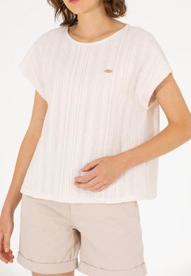 Kadın Krem Bisiklet Yaka Tişört - 50263675028