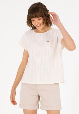 Kadın Krem Bisiklet Yaka Tişört - 50263675028