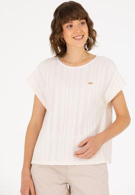 Kadın Krem Bisiklet Yaka Tişört - 50263675028