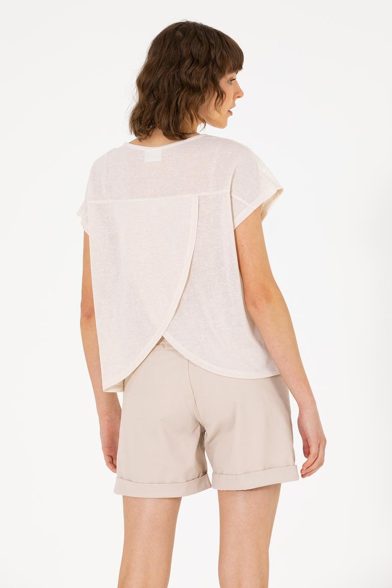 Kadın Krem Bisiklet Yaka Tişört - 50263675028