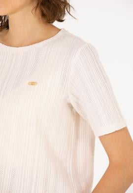 Kadın Krem Bisiklet Yaka Tişört - 50263757028