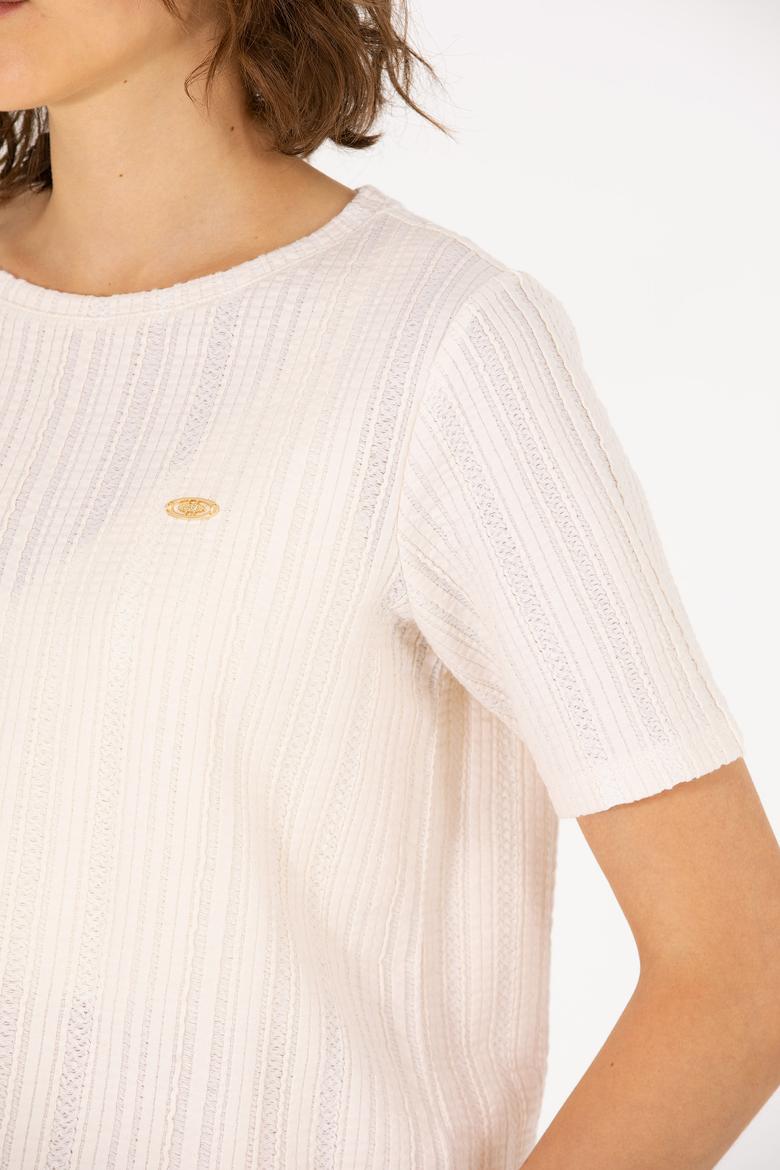 Kadın Krem Bisiklet Yaka Tişört - 50263757028