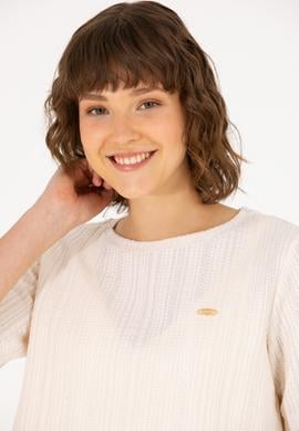 Kadın Krem Bisiklet Yaka Tişört - 50263757028