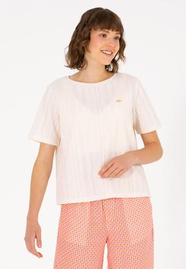 Kadın Krem Bisiklet Yaka Tişört - 50263757028