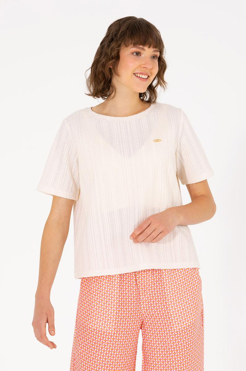 Kadın Krem Bisiklet Yaka Tişört