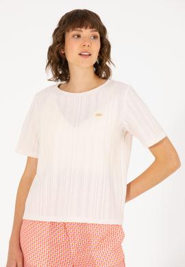 Kadın Krem Bisiklet Yaka Tişört - 50263757028