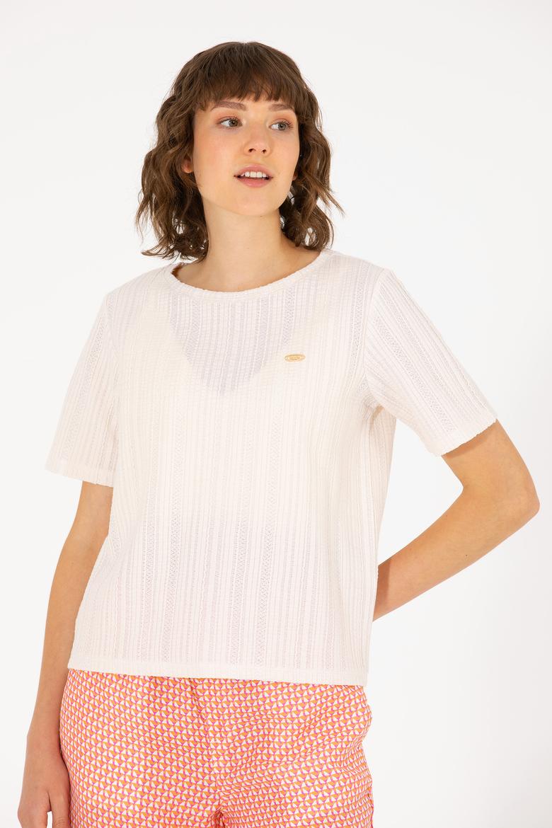 Kadın Krem Bisiklet Yaka Tişört - 50263757028