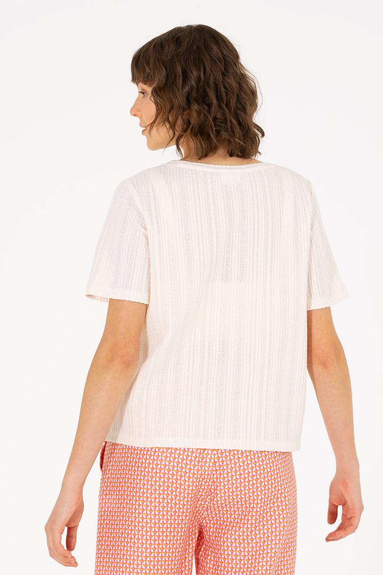 Kadın Krem Bisiklet Yaka Tişört - 50263757028