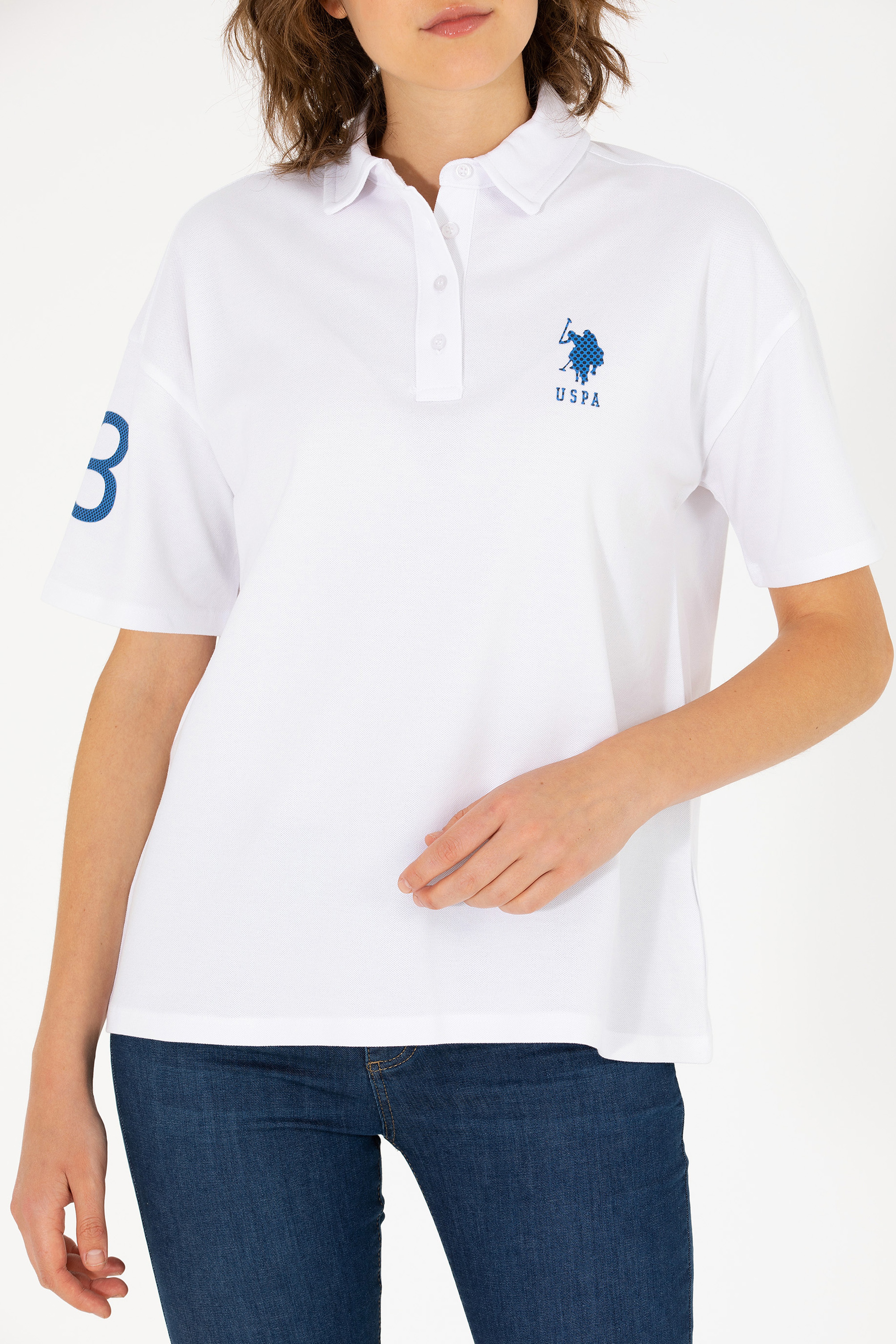 Kadın Beyaz Polo Yaka Tişört - Image 6