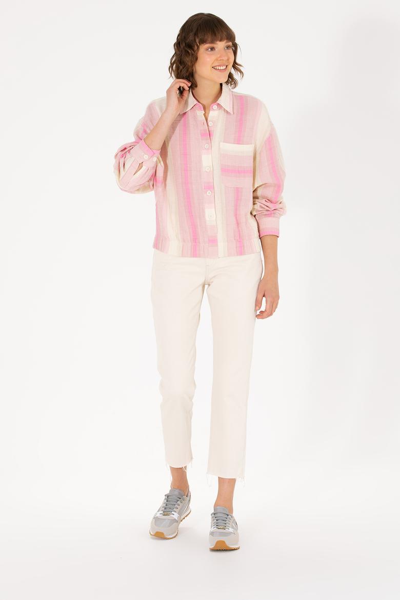 Kadın Pembe Uzun Kollu Gömlek - 50264198014