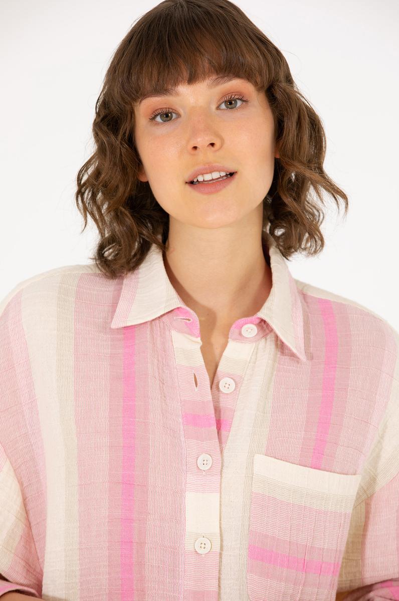 Kadın Pembe Uzun Kollu Gömlek