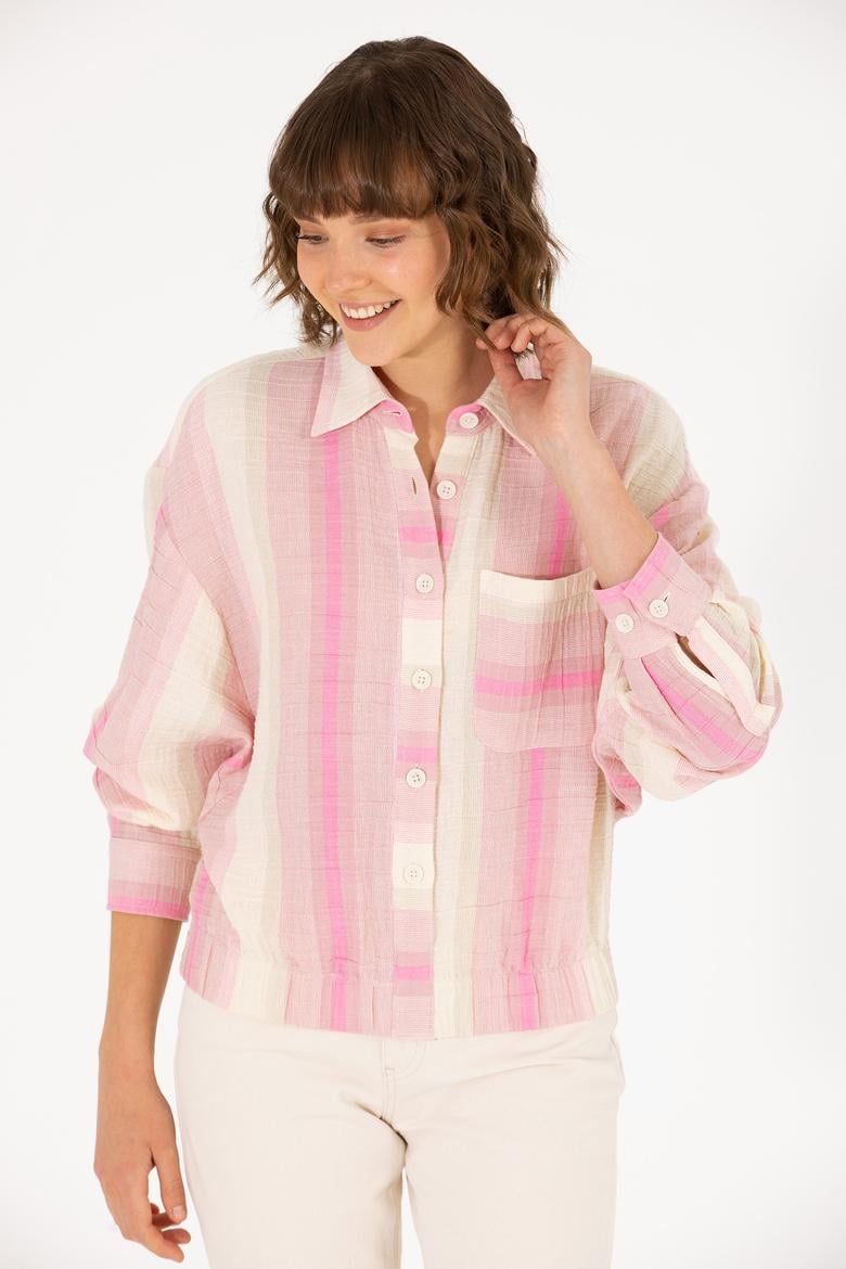 Kadın Pembe Uzun Kollu Gömlek - 50264198014
