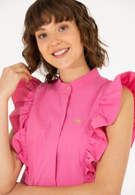 Kadın Pembe Kısa Kollu Gömlek - 50264216013