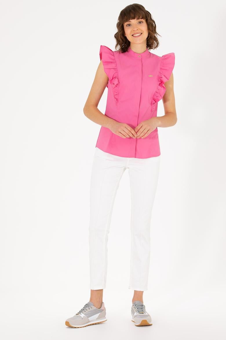 Kadın Pembe Kısa Kollu Gömlek - 50264216013