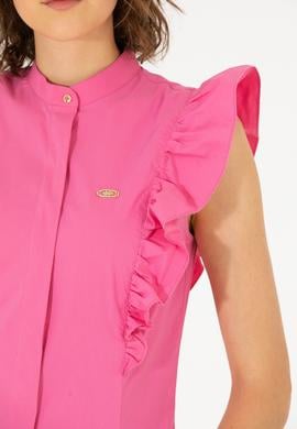 Kadın Pembe Kısa Kollu Gömlek - 50264216013