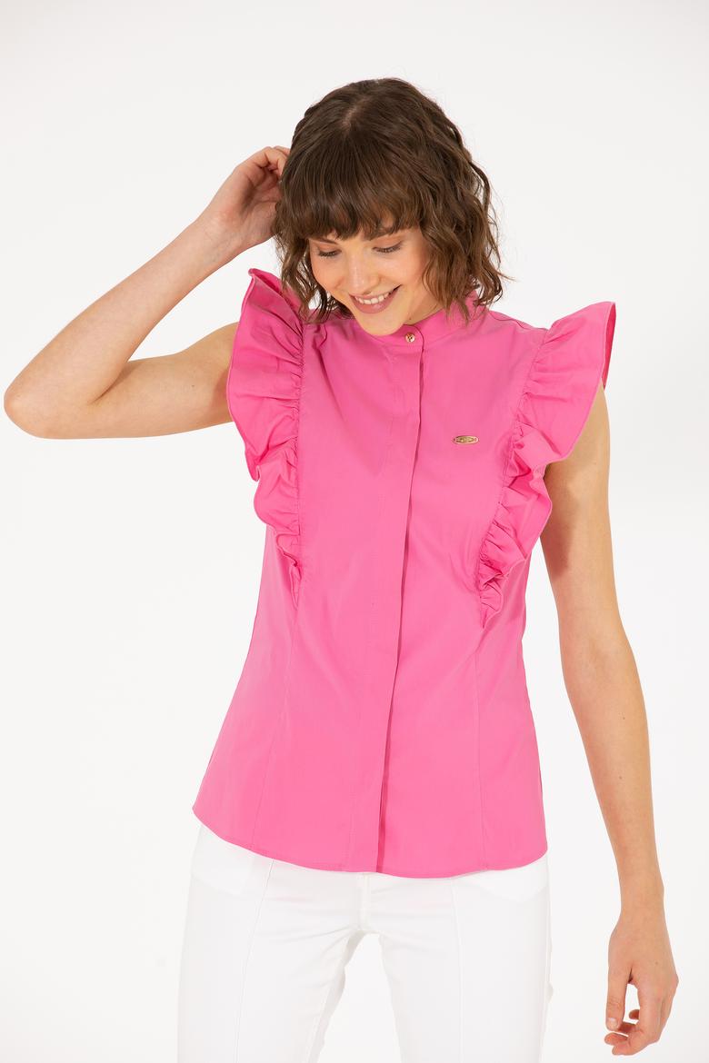 Kadın Pembe Kısa Kollu Gömlek - 50264216013