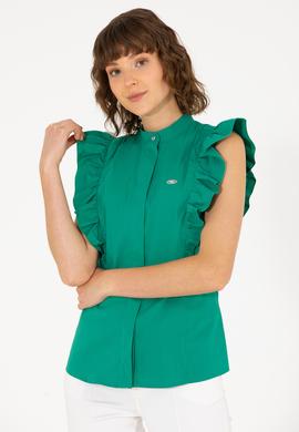 Kadın Yeşil Kısa Kollu Gömlek - 50264216019