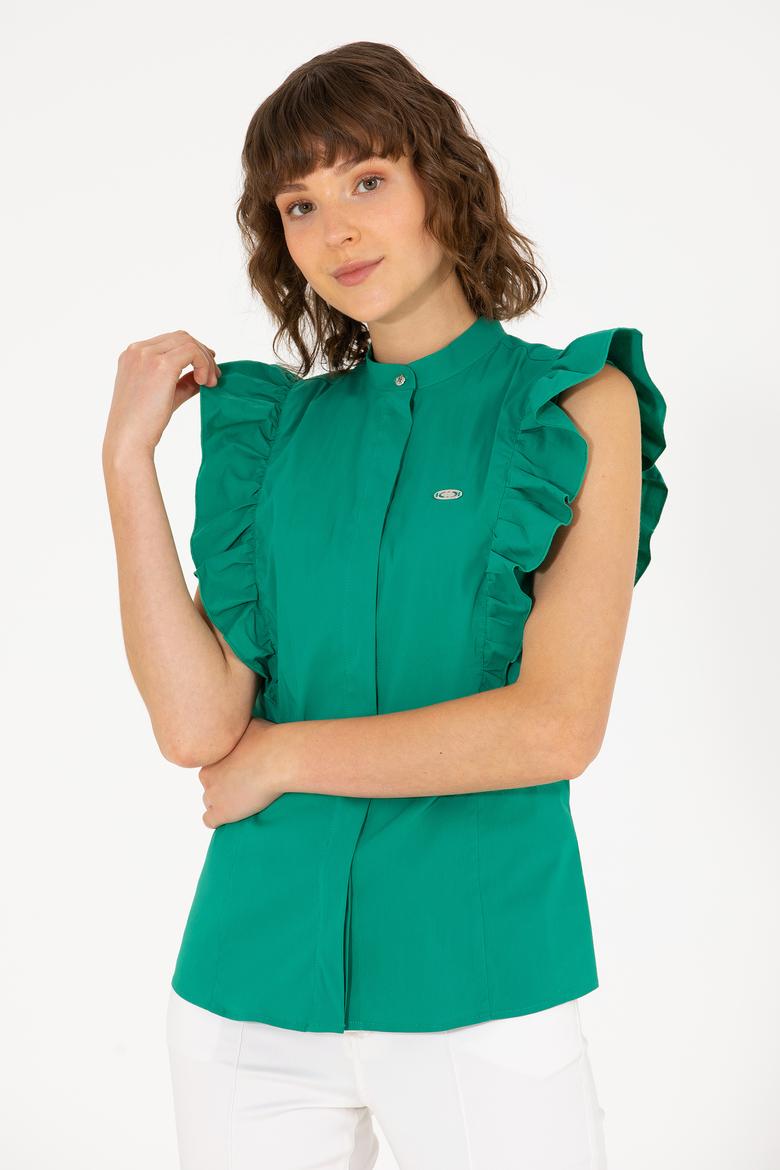 Kadın Yeşil Kısa Kollu Gömlek - 50264216019