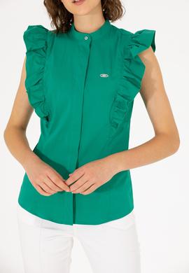 Kadın Yeşil Kısa Kollu Gömlek - 50264216019