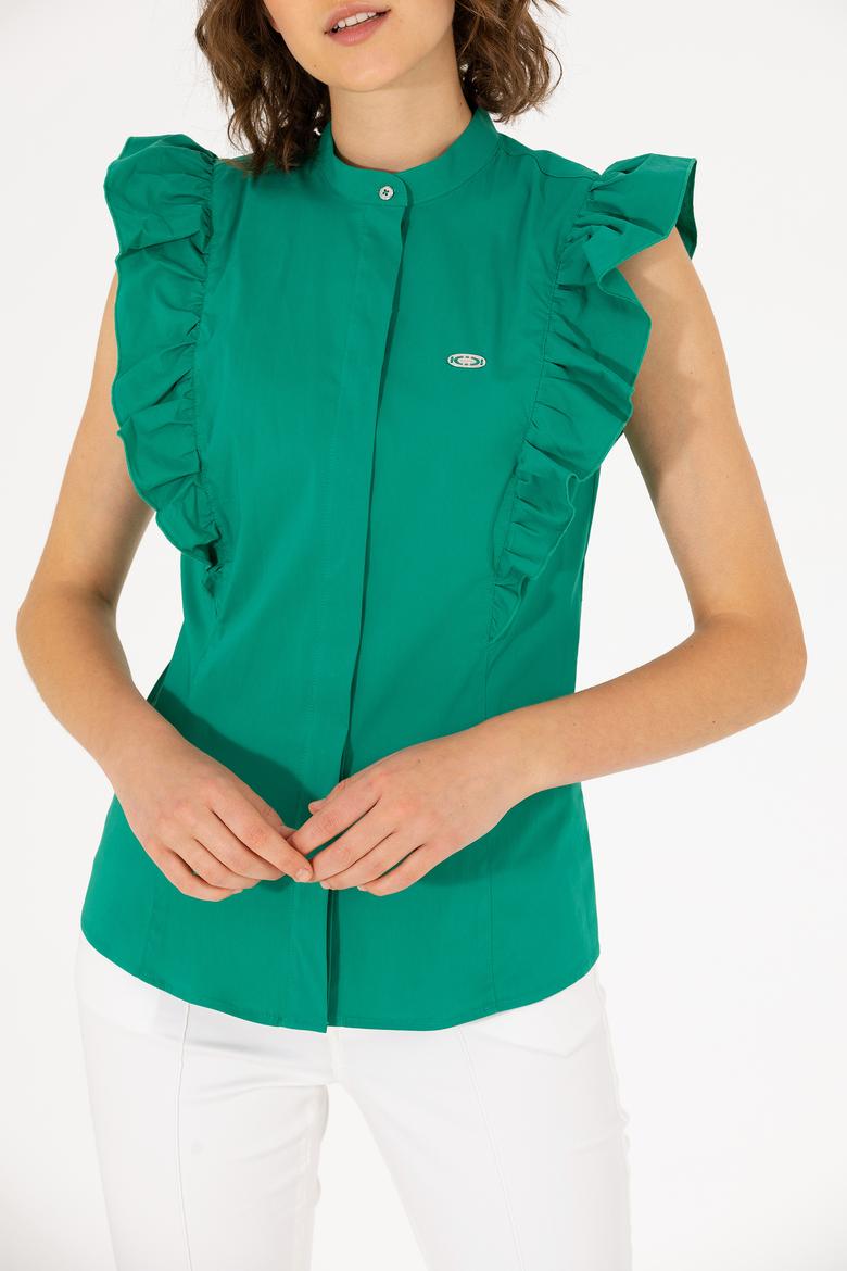 Kadın Yeşil Kısa Kollu Gömlek - 50264216019