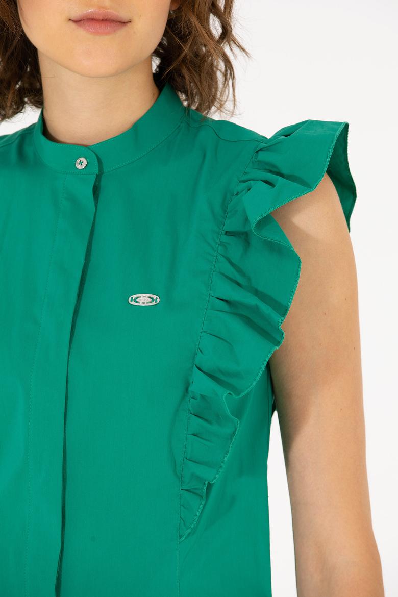 Kadın Yeşil Kısa Kollu Gömlek - 50264216019