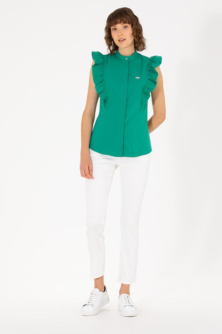 Kadın Yeşil Kısa Kollu Gömlek - 50264216019