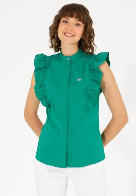 Kadın Yeşil Kısa Kollu Gömlek - 50264216019