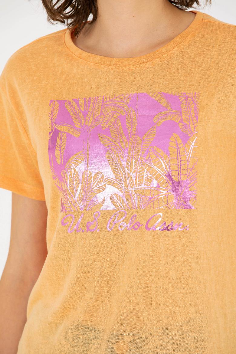 Kadın Turuncu Bisiklet Yaka Tişört - 50263162006