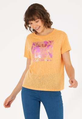 Kadın Turuncu Bisiklet Yaka Tişört - 50263162006