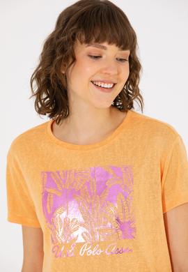 Kadın Turuncu Bisiklet Yaka Tişört - 50263162006