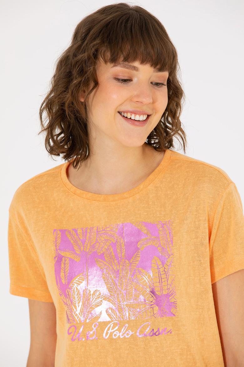 Kadın Turuncu Bisiklet Yaka Tişört - 50263162006