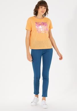 Kadın Turuncu Bisiklet Yaka Tişört - 50263162006